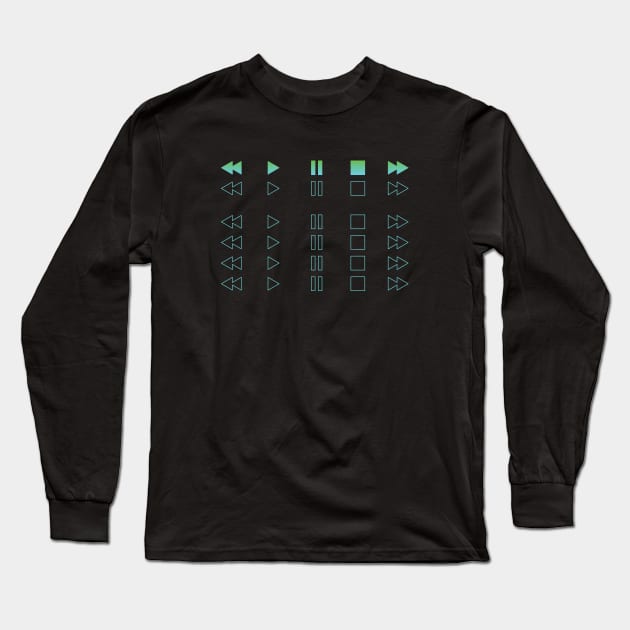 Repeated Music Player Buttons Gradient Teal Long Sleeve T-Shirt by nightsworthy